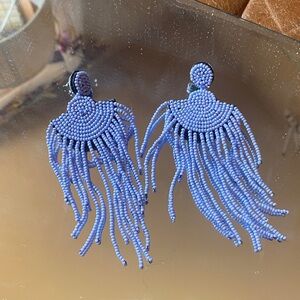 Beaded Fringe Statement Earrings Periwinkle blue
